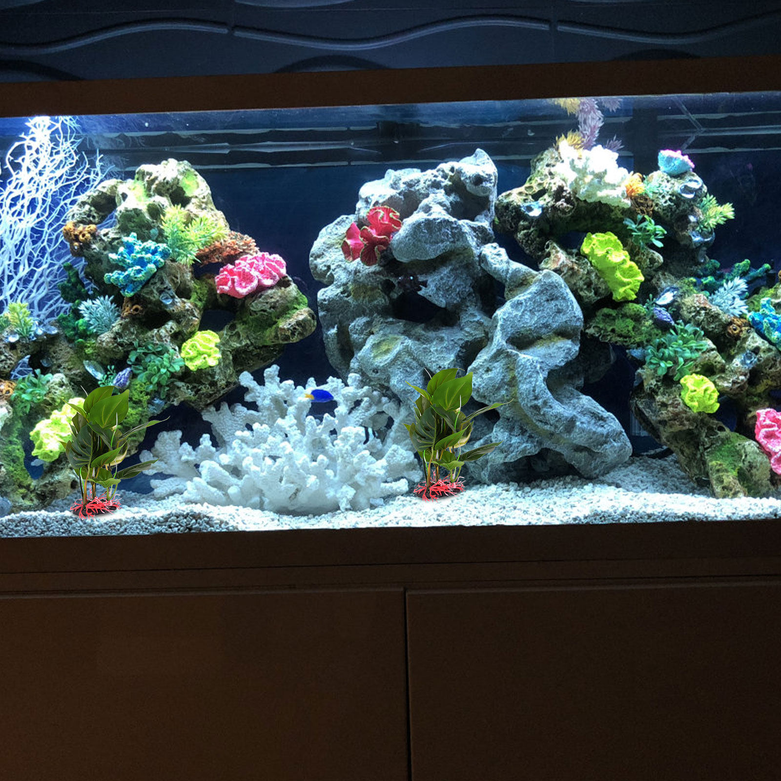 Non Planted Aquarium Fish - ต้นไม้ประดิษฐ์สีเขียวเสมือนจริงสำหรับตกแต่งตู้ปลาและตู้เลี้ยงสัตว์เลื้อยคลาน ปลอดภัย ไร้สารพิษ ฐานถ่วงน้ำหนัก ใช้ใต้น้ำได้