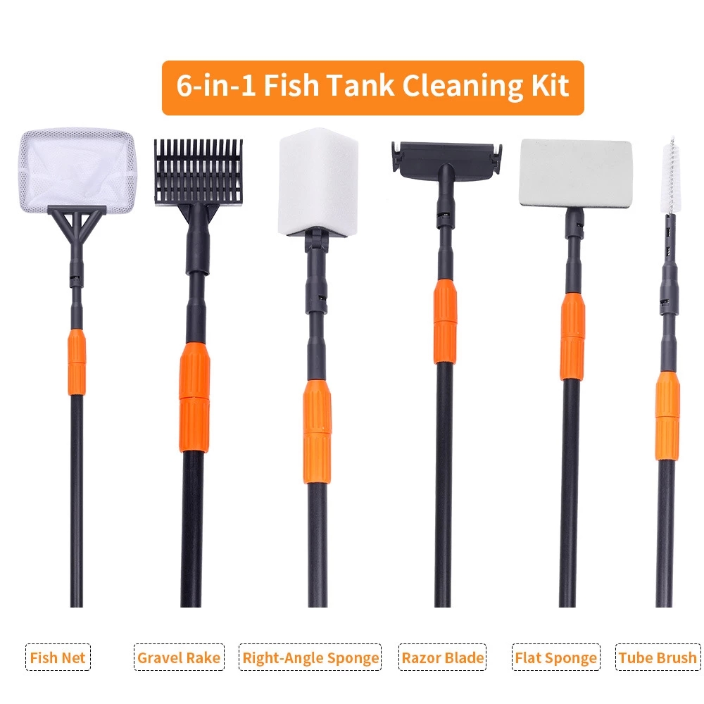 Planted Aquarium Cleaning Kit - ชุดอุปกรณ์ทำความสะอาดตู้ปลา 6 in 1 ชุดคีมหนีบตู้ปลา ตาข่ายกรองตะกอน