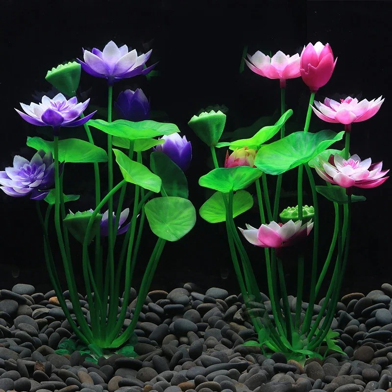 Aquarium Plant Grass - พิพิธภัณฑ์สัตว์น้ําประดิษฐ์พืชบัวจําลองน้ําหญ้าตกแต่งถังปลาภูมิทัศน์เครื่องประดับน้ําหญ้าโลตัสดอกไม้เครื่องประดับ