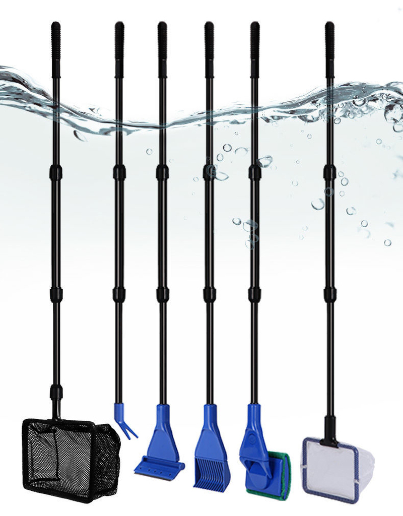 Planted Aquarium Cleaning Kit - 6-IN-1 Aquarium ชุดเครื่องมือทําความสะอาดตู้ปลาชุดทําความสะอาดปลาสุทธิกรวดคราดสาหร่าย Scraper ส้อมฟองน้ําแปรงทําความสะอาดกระจก